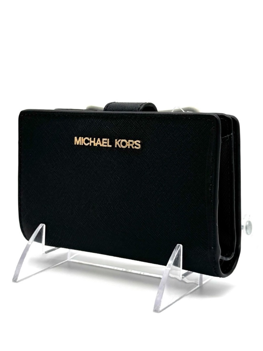 Michael Kors Medium Bifold Zip Chain Wallet Black/Gold